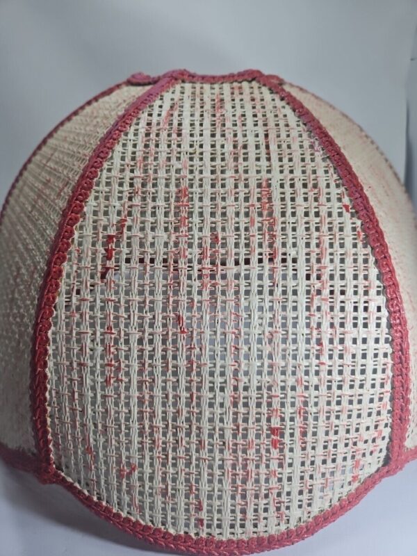 Vintage Woven Wicker Rattan Swag Red White Lamp Shade. - Image 2