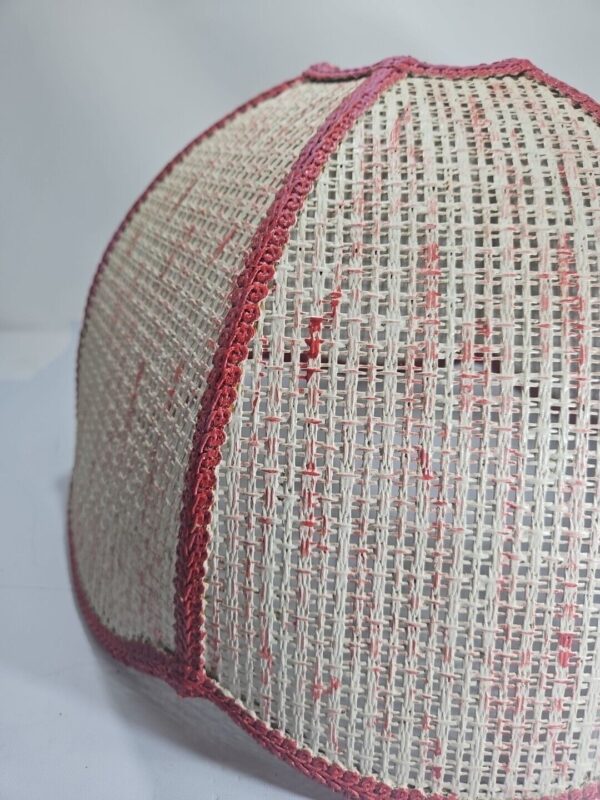 Vintage Woven Wicker Rattan Swag Red White Lamp Shade. - Image 3