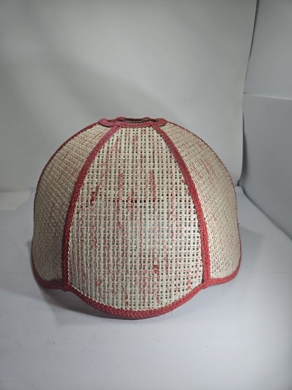 Vintage Woven Wicker Rattan Swag Red White Lamp Shade.