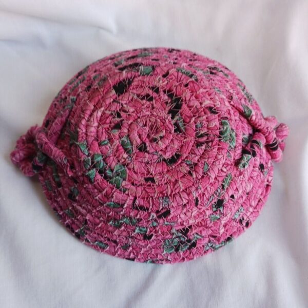 VTG Bohemian Rag Rope Woven Basket Rose Pink Green Small Farmhouse Boho - Image 5