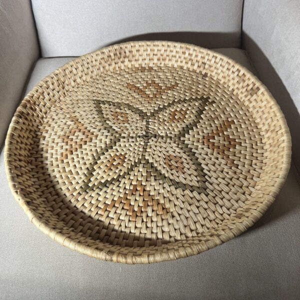 VTG Boho Basket Tray Hand Woven Seagrass Tan Green Decorative Shallow Wall Art - Image 6