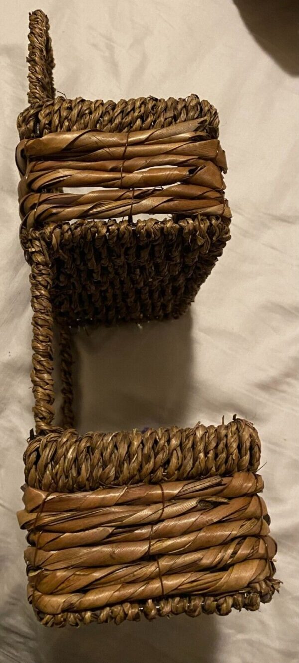 VTG Boho Chic Wicker Hanging Wall Shelf Baskets 2 Tier Farmhouse Cottage Core - Image 2