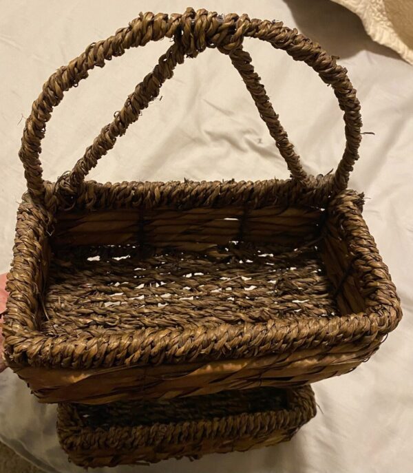 VTG Boho Chic Wicker Hanging Wall Shelf Baskets 2 Tier Farmhouse Cottage Core - Image 5