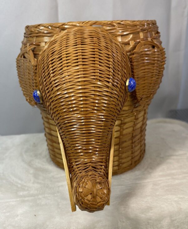 VTG Boho Elephant Wicker Plant holder Or Basket 12”wideX 7.5”tall X 5.5”round - Image 3