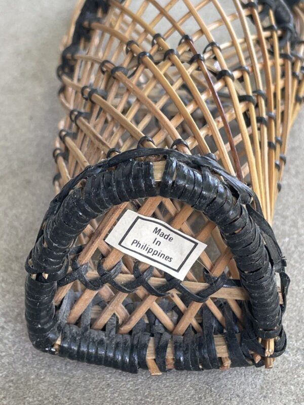 VTG BOHO Flat Backed Wicker Black and Natural Basket, Philippines 10" Farmhouse - Image 4