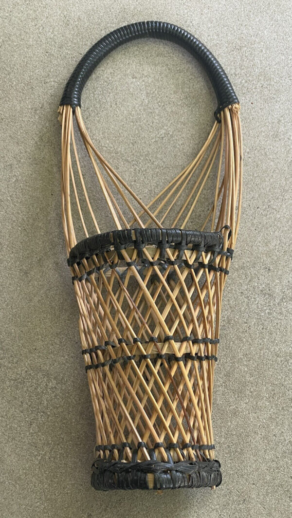 VTG BOHO Flat Backed Wicker Black and Natural Basket, Philippines 10" Farmhouse