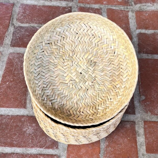 VTG Boho Grass Basket W/Lid 10" Round Mexican Tarahumara Zig Zag Double Weave - Image 3