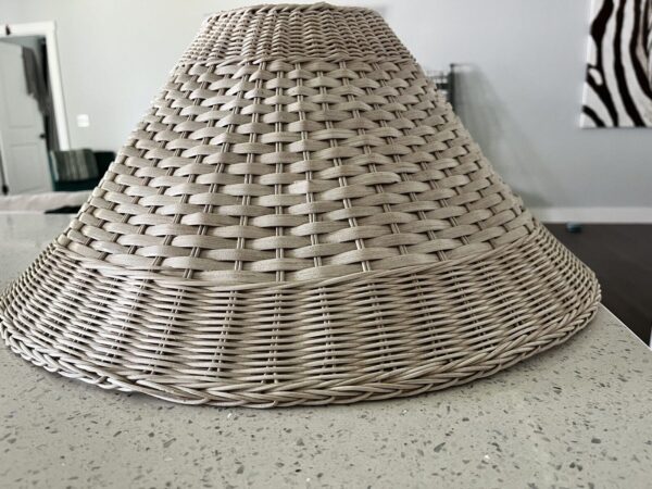 VTG BOHO Large 21" Wicker Rattan Lined Lamp Shade Coastal Cottage Tan White - Image 2