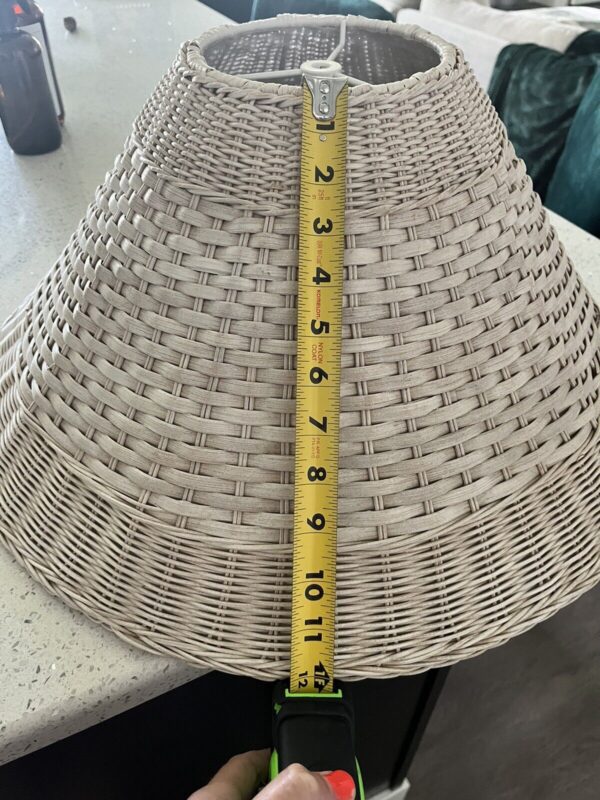 VTG BOHO Large 21" Wicker Rattan Lined Lamp Shade Coastal Cottage Tan White - Image 4