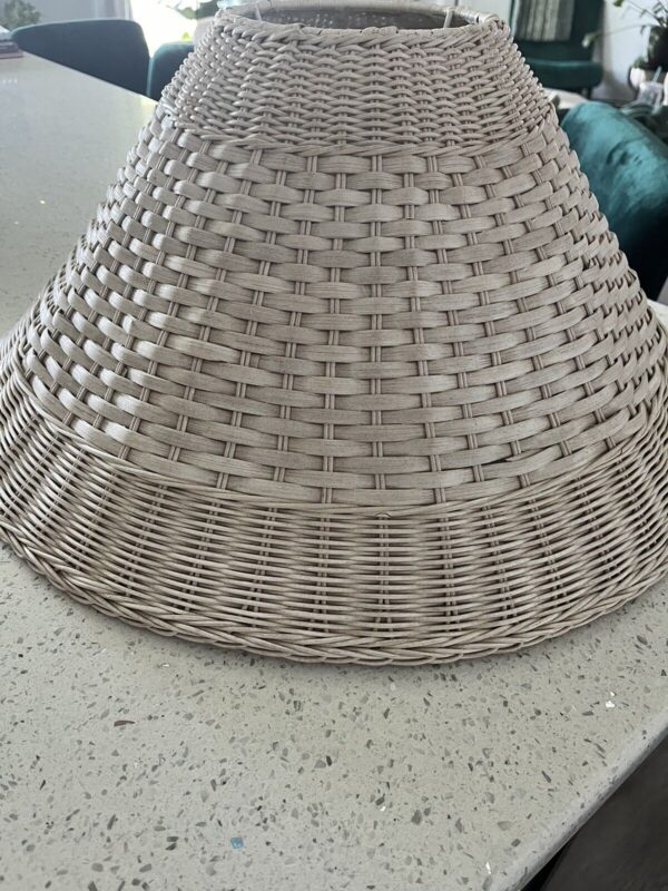 VTG BOHO Large 21" Wicker Rattan Lined Lamp Shade Coastal Cottage Tan White