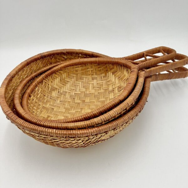 Vtg Boho Woven Basket W/ Handle Wall Decor Tray Country Cabin Nesting - 3 Set - Image 4