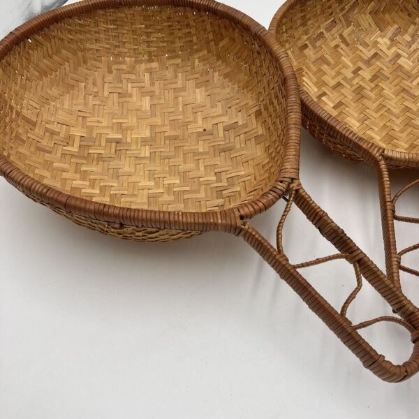 Vtg Boho Woven Basket W/ Handle Wall Decor Tray Country Cabin Nesting - 3 Set - Image 5