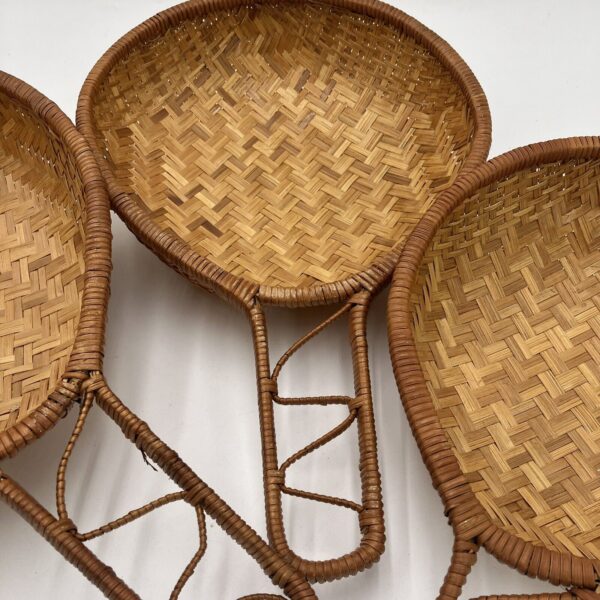 Vtg Boho Woven Basket W/ Handle Wall Decor Tray Country Cabin Nesting - 3 Set - Image 6