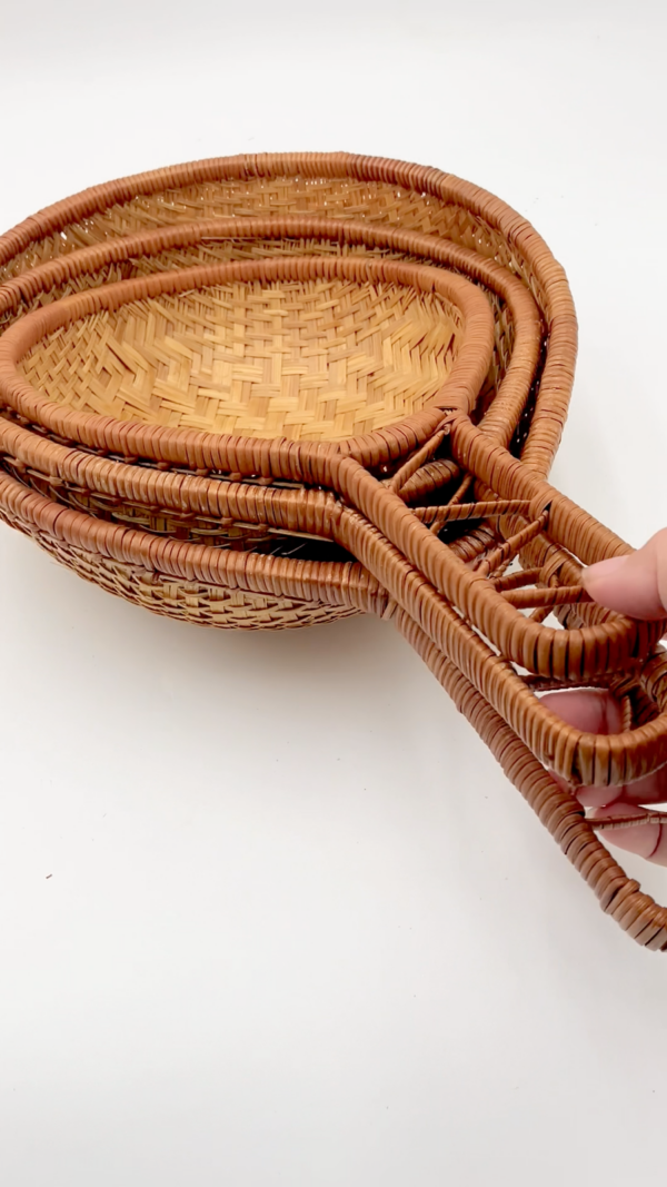 Vtg Boho Woven Basket W/ Handle Wall Decor Tray Country Cabin Nesting - 3 Set - Image 2