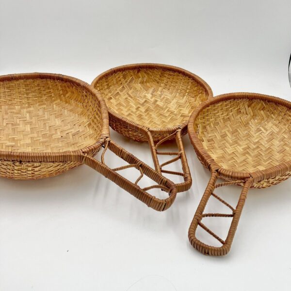 Vtg Boho Woven Basket W/ Handle Wall Decor Tray Country Cabin Nesting - 3 Set