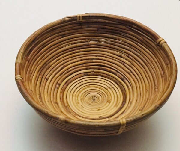 VTG Coiled Bamboo Bowl Handmade,Retro Bent Cane,Boho Rattan Basket Fruit(12"X5")