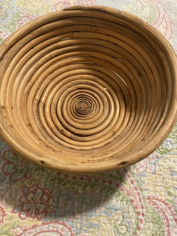 VTG Coiled Bamboo Bowl Handmade,Retro Bent Cane,Boho Rattan Basket Fruit(12"X5") - Image 2