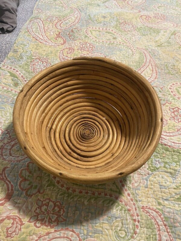 VTG Coiled Bamboo Bowl Handmade,Retro Bent Cane,Boho Rattan Basket Fruit(12"X5") - Image 3