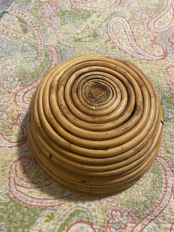 VTG Coiled Bamboo Bowl Handmade,Retro Bent Cane,Boho Rattan Basket Fruit(12"X5") - Image 4