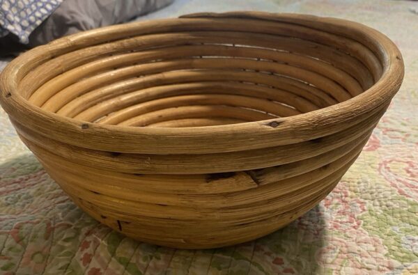 VTG Coiled Bamboo Bowl Handmade,Retro Bent Cane,Boho Rattan Basket Fruit(12"X5")