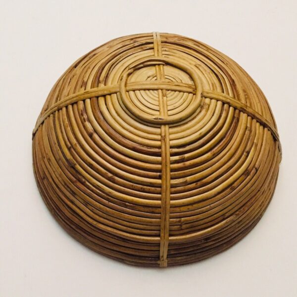 VTG Coiled Bamboo Bowl Handmade,Retro Bent Cane,Boho Rattan Basket Fruit(12"X5") - Image 2