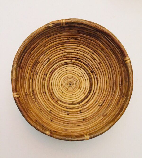 VTG Coiled Bamboo Bowl Handmade,Retro Bent Cane,Boho Rattan Basket Fruit(12"X5") - Image 3