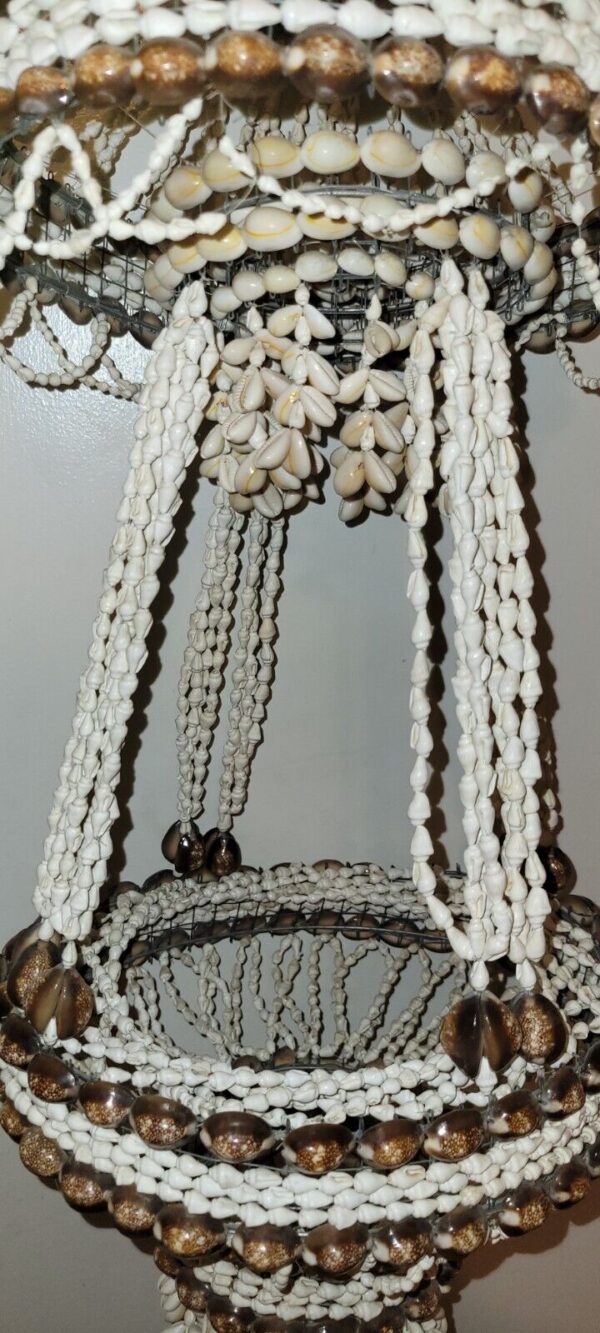 Vtg Cowrie Puka Seashell Hanging Basket Plant Holder Boho Beach Cottage 36” - Image 3