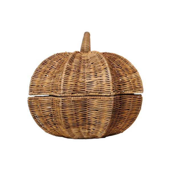 Vtg Fall Decor Wicker Rattan Basket Pumpkin Shaped Lid Storage Basket Harvest - Image 5