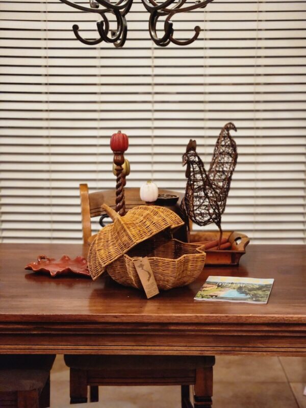 Vtg Fall Decor Wicker Rattan Basket Pumpkin Shaped Lid Storage Basket Harvest