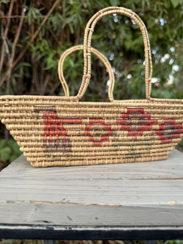 Vtg Hand Woven Coil Handles Wicker Basket Southwestern Mexican Boho Dual Handle - Image 2