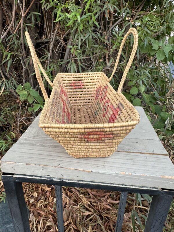 Vtg Hand Woven Coil Handles Wicker Basket Southwestern Mexican Boho Dual Handle - Image 4