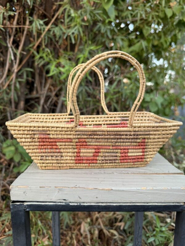 Vtg Hand Woven Coil Handles Wicker Basket Southwestern Mexican Boho Dual Handle - Image 6