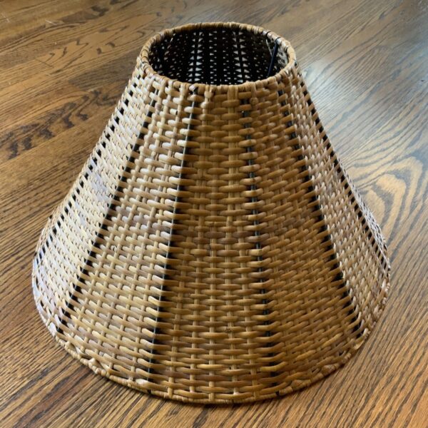 Vtg MCM Brown Woven Wicker Rattan Lamp Shade 8.75” Tall 15” Diameter