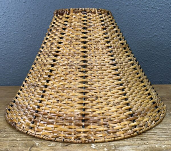 Vtg MCM Brown Woven Wicker Rattan Lamp Shade 8.75” Tall 15” Diameter - Image 3