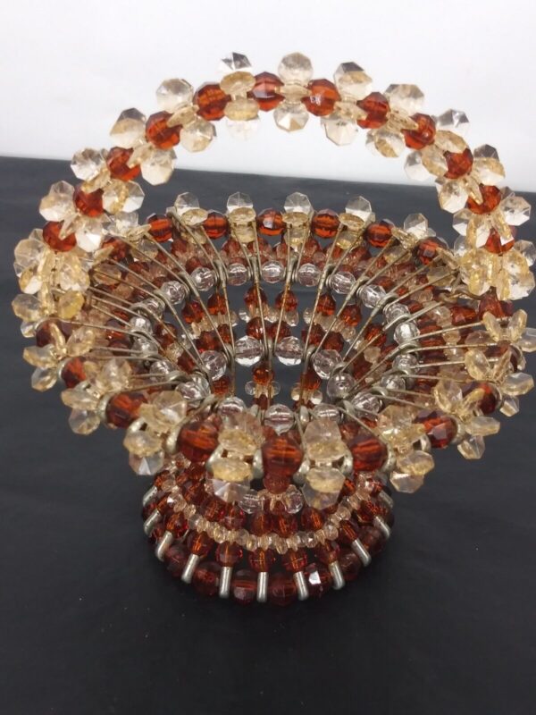 Vtg Mid Century Beaded Safety Pin Basket Amber Autumn Grannycore Country Boho - Image 2