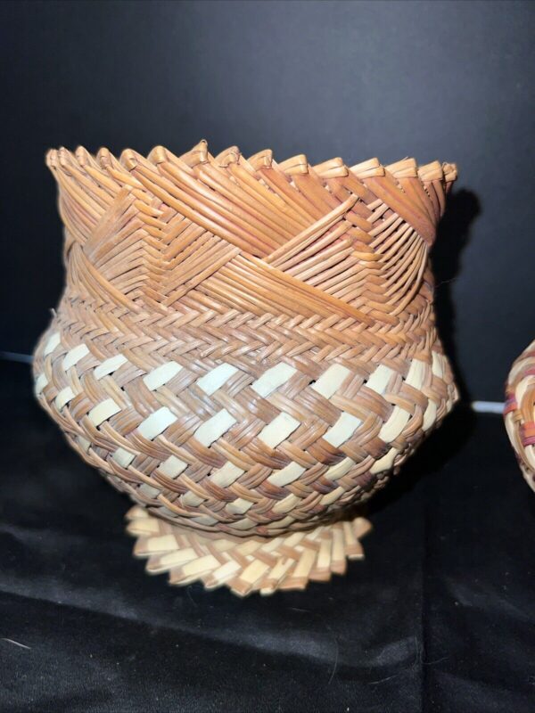 VTG Pair Tarshumara Woven Baskets Bohemian Rustic 5” Storage Pine Needle Grass - Image 2