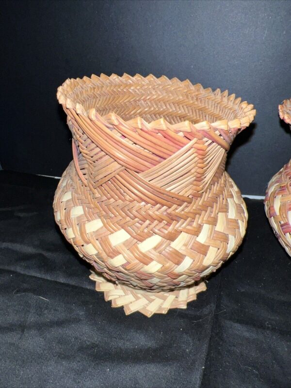 VTG Pair Tarshumara Woven Baskets Bohemian Rustic 5” Storage Pine Needle Grass - Image 3