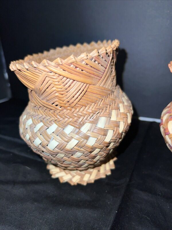 VTG Pair Tarshumara Woven Baskets Bohemian Rustic 5” Storage Pine Needle Grass - Image 5