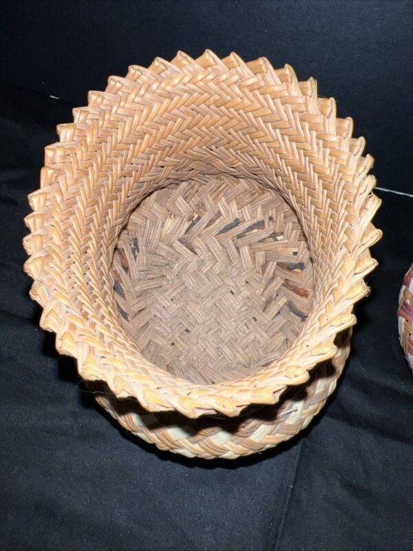 VTG Pair Tarshumara Woven Baskets Bohemian Rustic 5” Storage Pine Needle Grass - Image 6