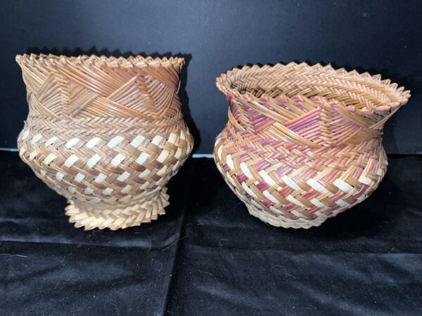 VTG Pair Tarshumara Woven Baskets Bohemian Rustic 5” Storage Pine Needle Grass