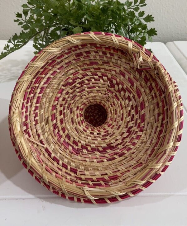 Vtg Pink Woven Coil Basket African Sweetgrass Boho Hippie Trinket Box Handmade - Image 6