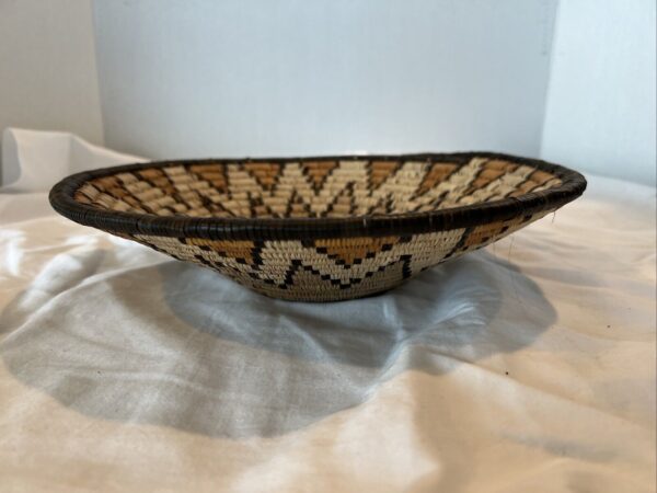 VTG Primitive Coil Basket Grass Hand Woven Flower Boho Basket Bowl 10.5” Brown - Image 2