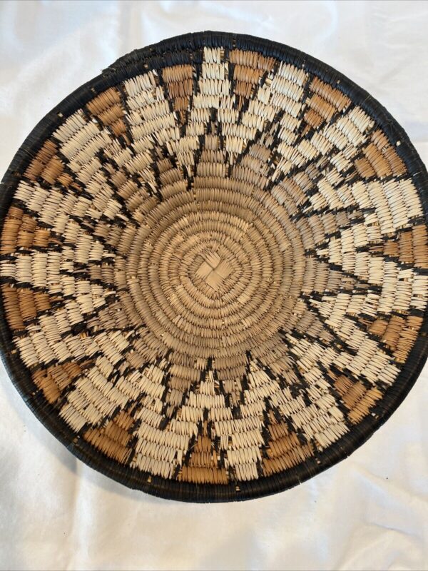 VTG Primitive Coil Basket Grass Hand Woven Flower Boho Basket Bowl 10.5” Brown - Image 5