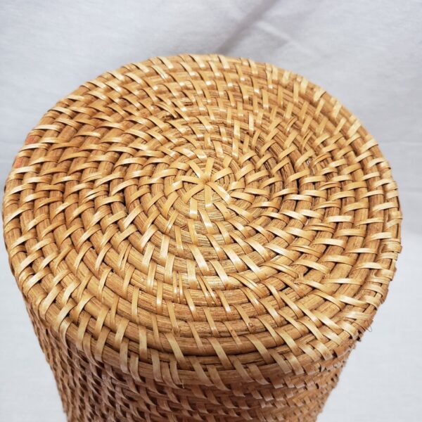 VTG Rattan Woven Wicker Basket Waste Paper- Lamp Shade Trash Bin Boho 11" - Image 3