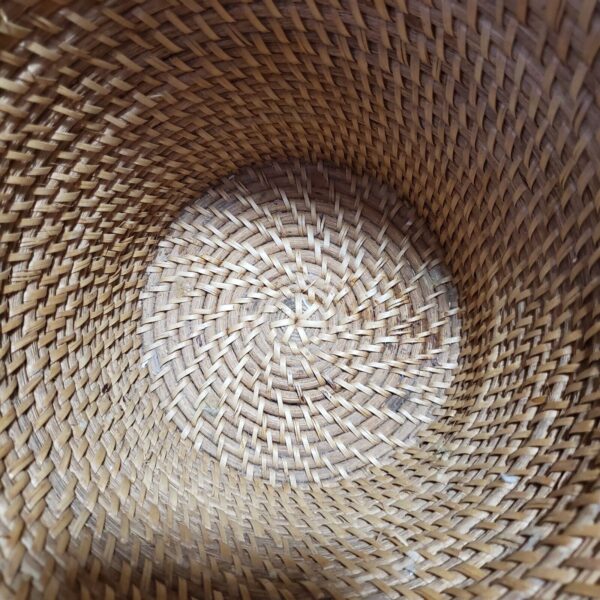 VTG Rattan Woven Wicker Basket Waste Paper- Lamp Shade Trash Bin Boho 11" - Image 4