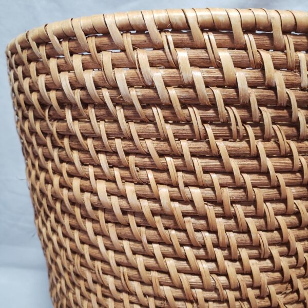 VTG Rattan Woven Wicker Basket Waste Paper- Lamp Shade Trash Bin Boho 11" - Image 5