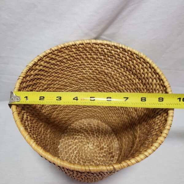 VTG Rattan Woven Wicker Basket Waste Paper- Lamp Shade Trash Bin Boho 11" - Image 6