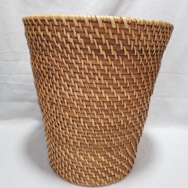 VTG Rattan Woven Wicker Basket Waste Paper- Lamp Shade Trash Bin Boho 11"