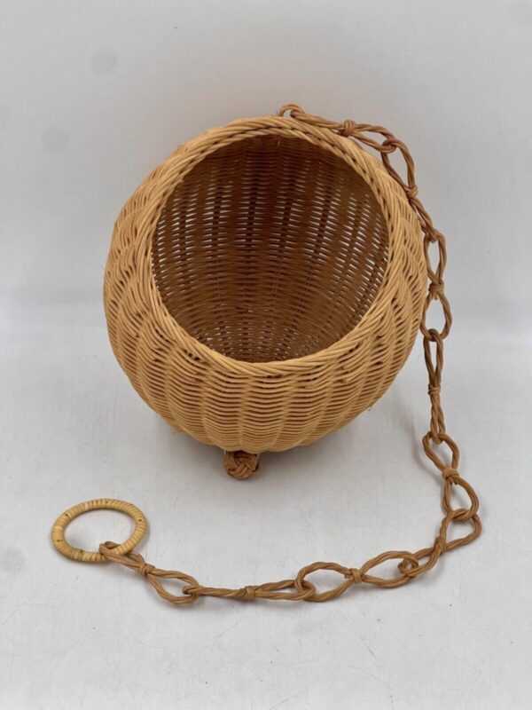 VTG Round Wicker Rattan Hanging Fruit or Plant Basket Woven Boho Natural - NEW - Image 5