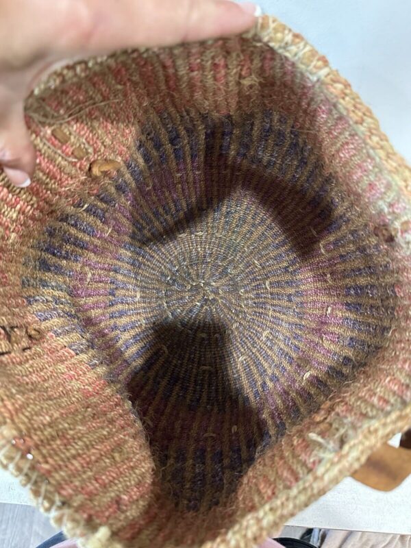 Vtg Sisal Market Jute Tote Bag Art Woven Raffia Bucket Basket Leather - Image 5